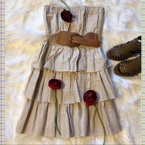 STRAPLESS TAN PEPLUM DRESS